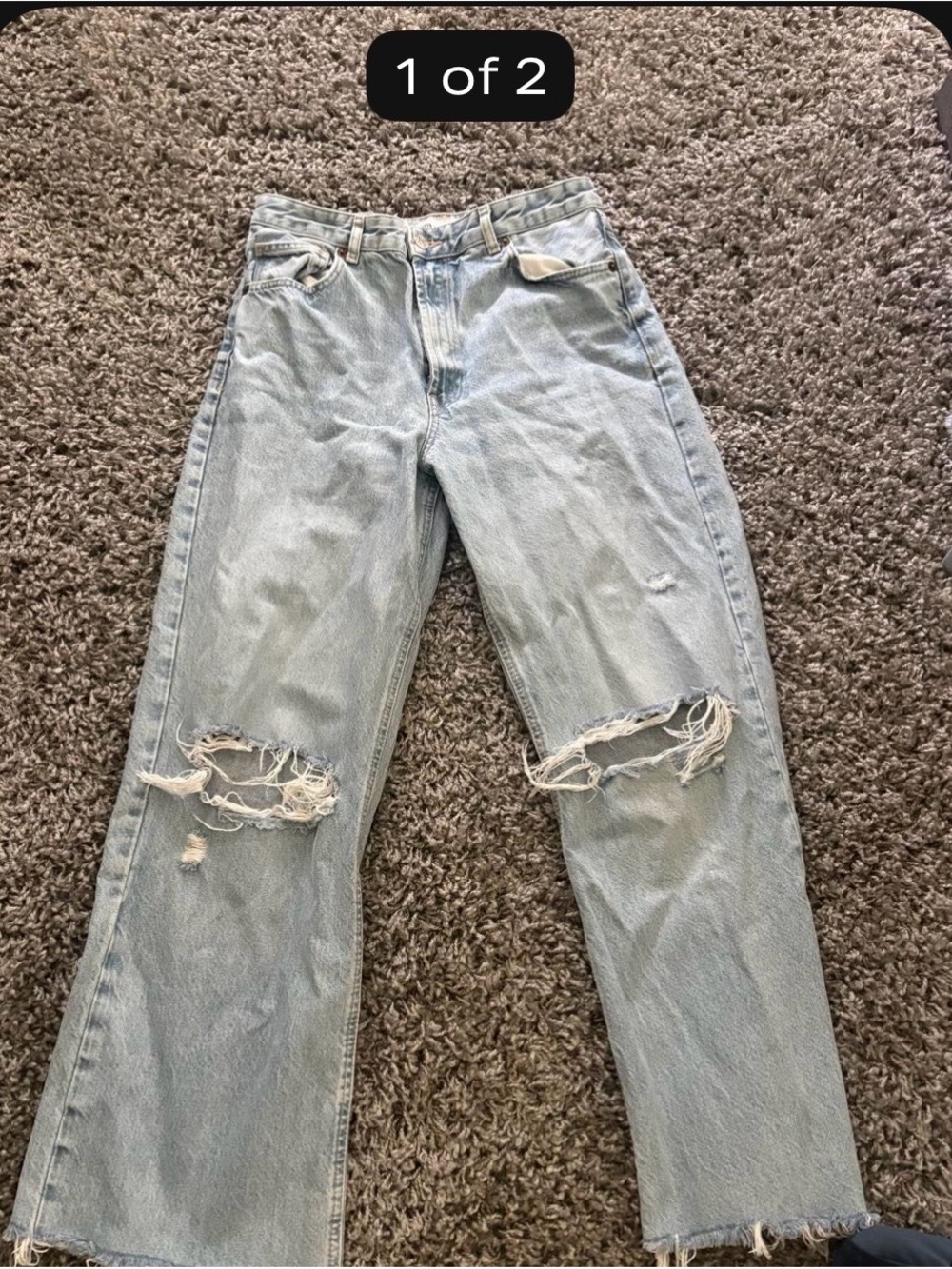 Zara Light Wash Distressed Straight Leg Jeans